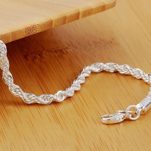 Stunning Twisted Rope Bracelet 4mm Thick, Stamped 925 Solid Sterling Silver - Picture 5 of 6